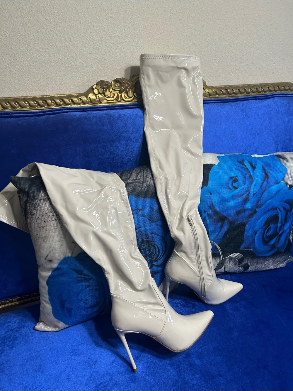 Steve Madden Cream Patent Over-the-Knee Stiletto Boots